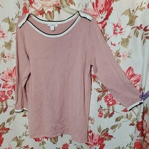 Liz Claiborne Dusty Pink Boatneck 3/4 Sleeve Top with Contrast Trim